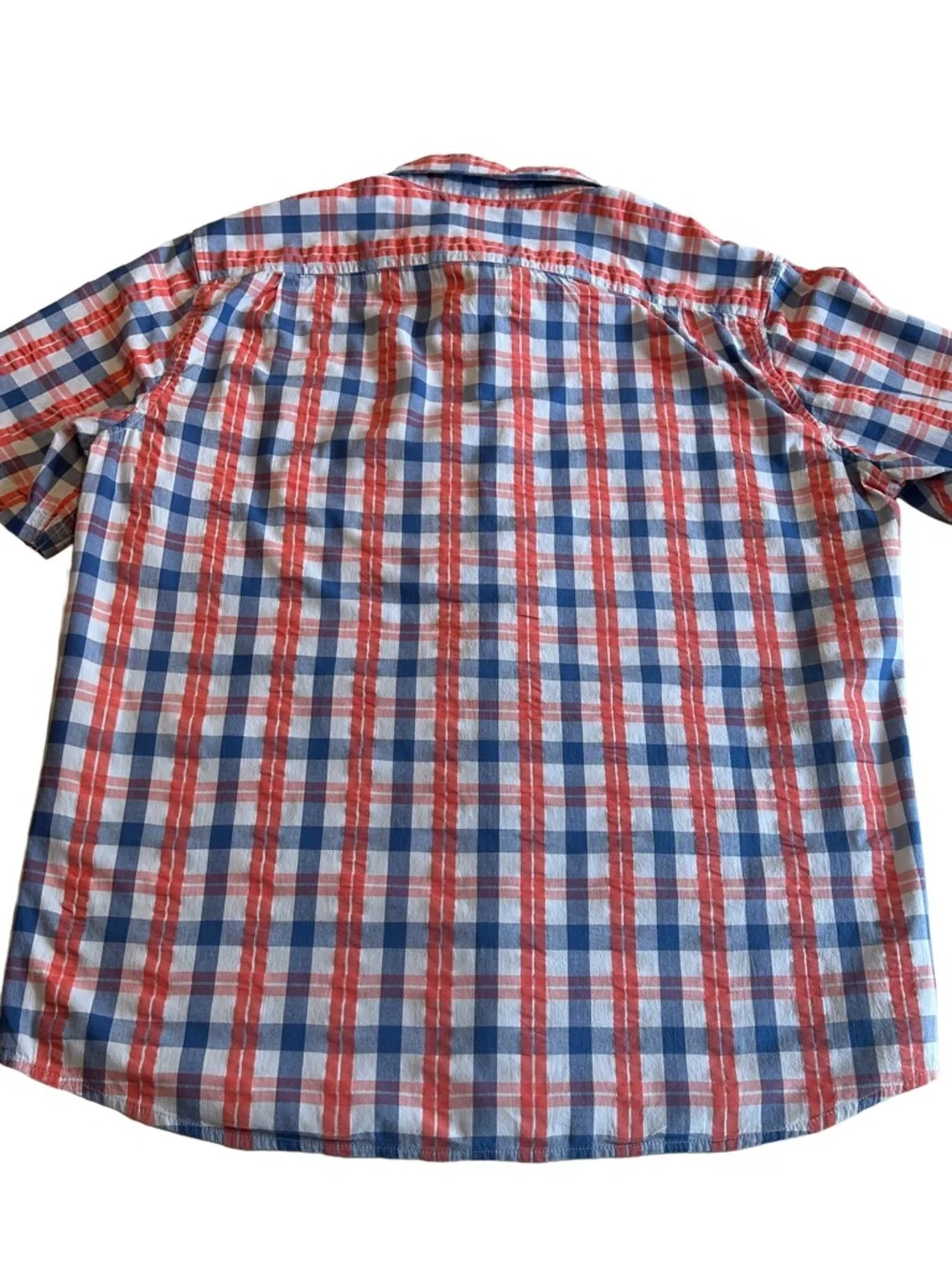 L.L. Bean Red, Blue & White Short Sleeve Plaid Cotton Button-Down Shirt. Size L - Picture 5 of 11